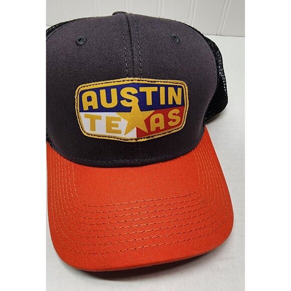 DUCKCO Austin Texas Trucker Hat Mesh Back Snapback Cap Gray, Orange & Black - Picture 9 of 10